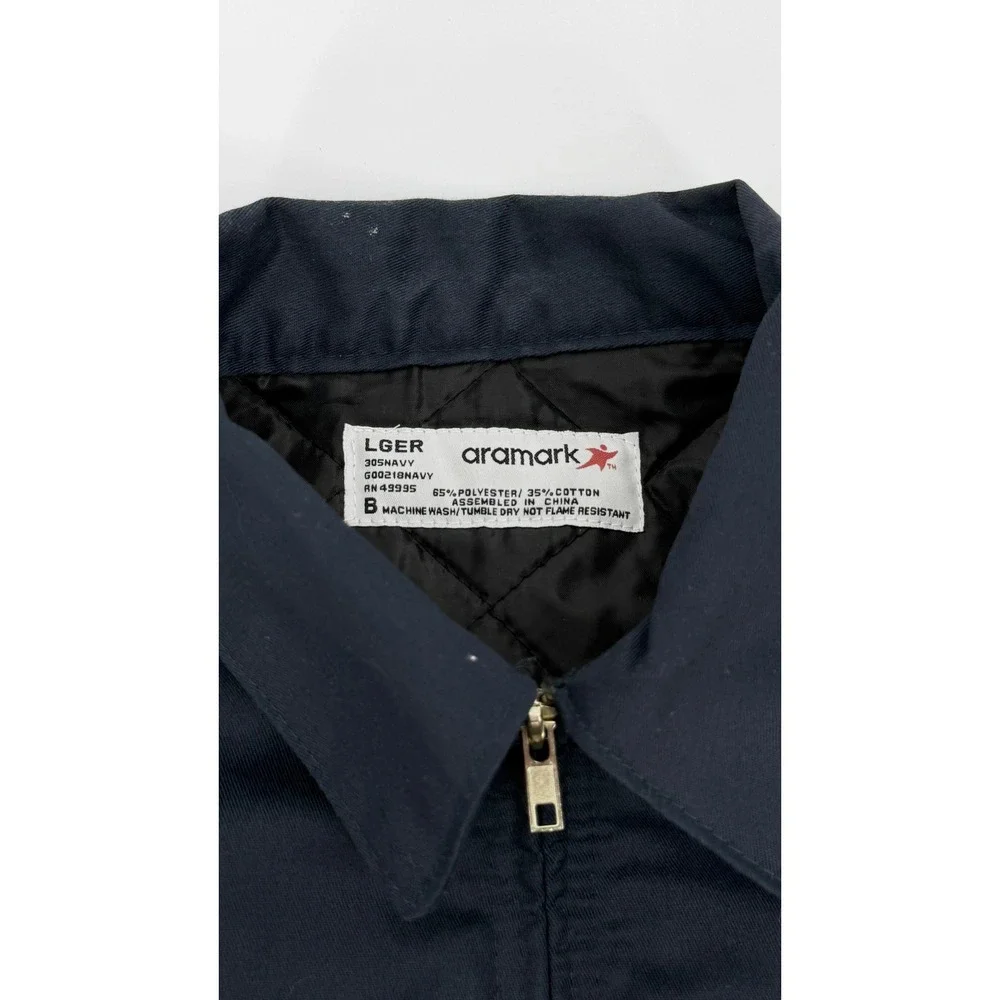 Vintage Aramark Penske Work Jacket Navy Blue Quilted Lined Full Zip Large